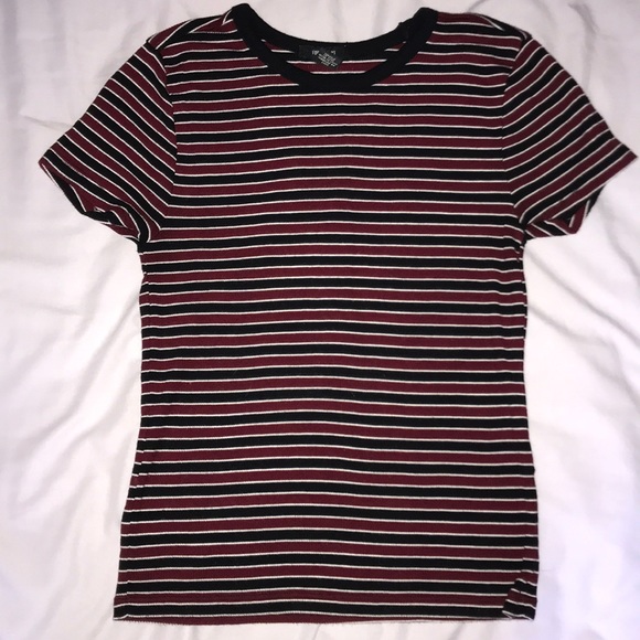 Maroon and Black Striped Crop Top - Picture 1 of 1